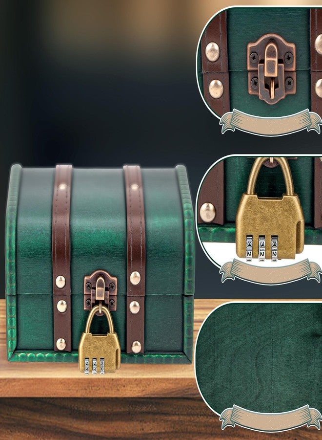 Umbrotiger European Vintage Wooden Jewelry Box with Lock - 6x5x4 Inch Antique Decorative Storage Box for Desk, Craft Table & Home Décor (Emerald Green) - Image 3